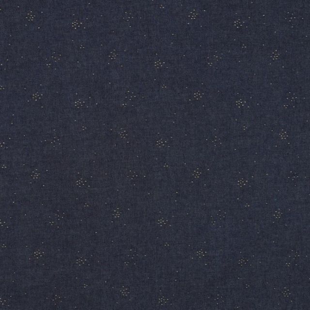 Tissu Chambray Confettis argentés sur fond Bleu foncé