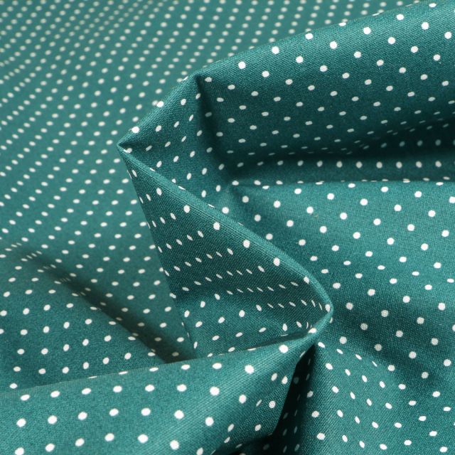 Tissu Coton enduit Little dots sur fond Vert canard