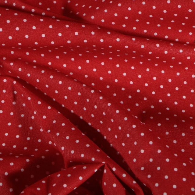 Tissu Coton enduit Petits pois blancs sur fond Rouge - Par 10 cm