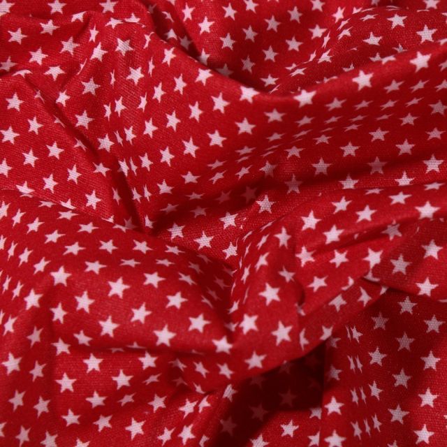 Tissu Coton enduit Mini étoiles blanches sur fond Rouge - Par 10 cm