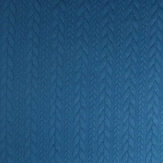 Tissu Sweat  effet Maille tressée Bleu pétrole - Par 10 cm