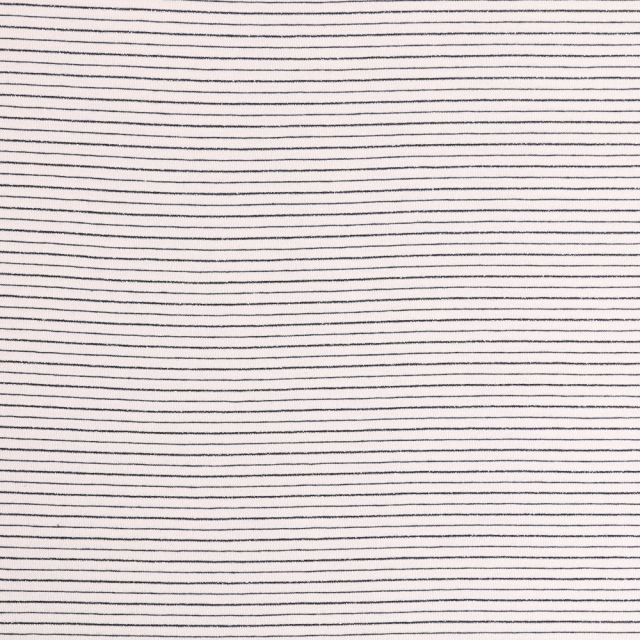 Tissu Jersey Coton Lurex Rayures bleu marine sur fond Ecru - Par 10 cm