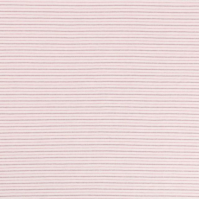Tissu Jersey Coton Lurex Rayures roses sur fond Ecru - Par 10 cm