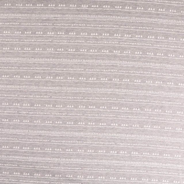 Tissu Sweat  envers  molletonné  imprimé Aztèque blanc sur fond Gris clair chiné - Par 10 cm