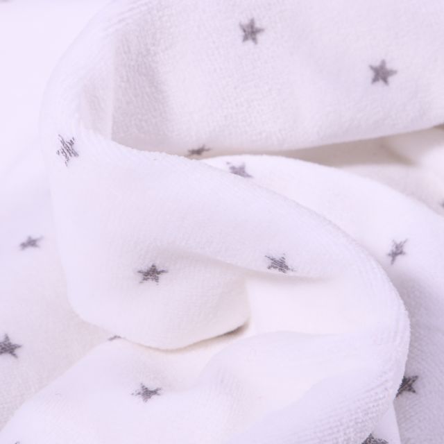 Tissu Jersey Velours tout doux Petites étoiles sur fond Blanc