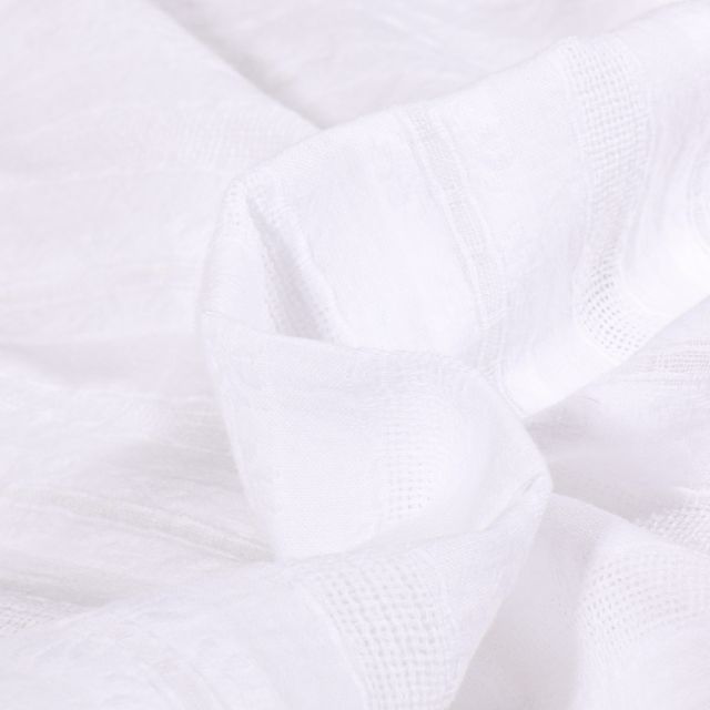 Tissu Voile de Coton rayures ajourées uni Blanc