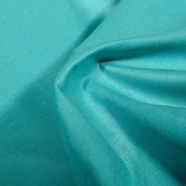 Tissu Popeline de coton unie Bio Bleu lagon - Par 10 cm