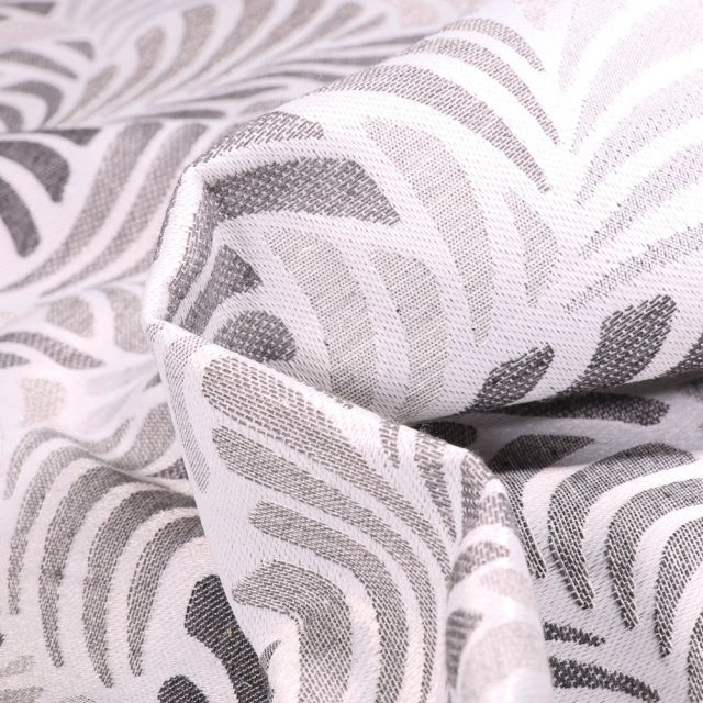 Tissu Toile jacquard Janis gris sur fond Blanc