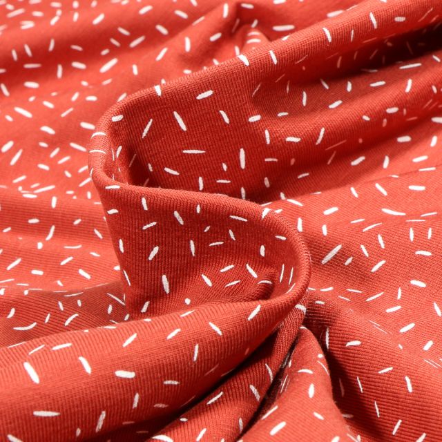 Tissu Jersey Coton Camille Confettis sur fond Rouge