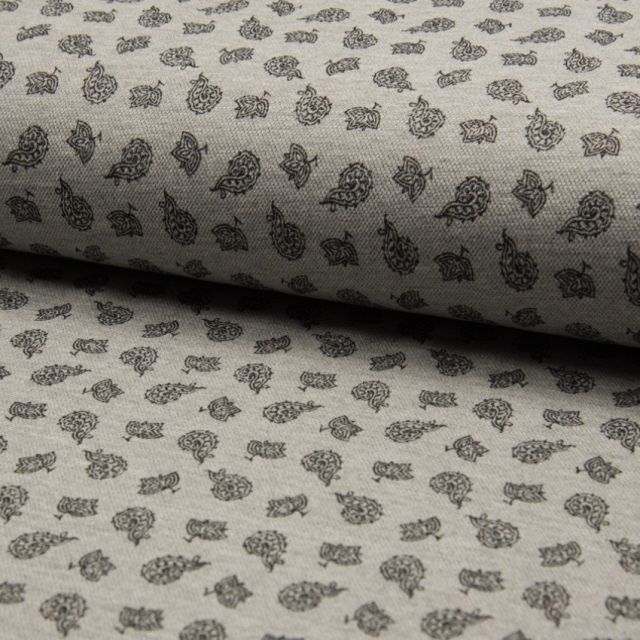 Tissu Jersey Piqué de coton spécial Polo Kashmir Multicouleurs sur fond Gris clair - Par 10 cm