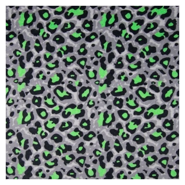 Tissu Jersey Velours Tâches de léopards Verts fluo sur fond Gris pierre - Par 10 cm