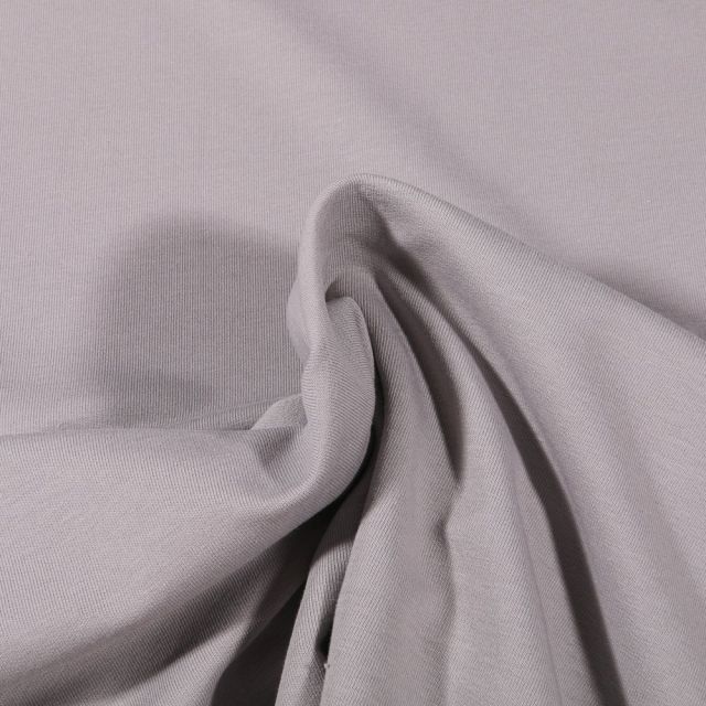 Tissu Jersey coton envers gratté Bio Uni  Gris clair - Par 10 cm