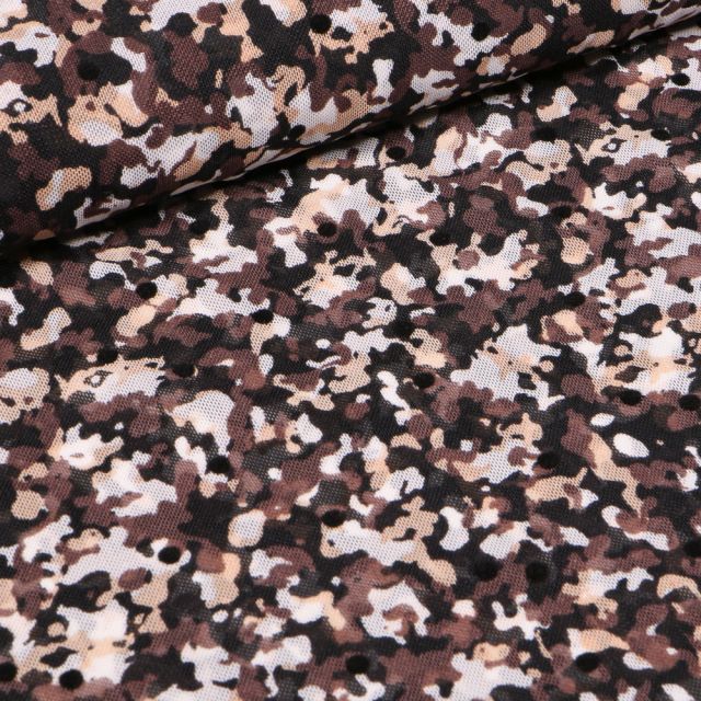 Tissu Tulle souple Camouflages sur fond Marron
