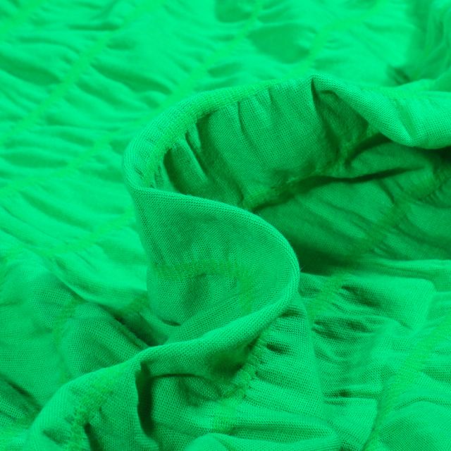 Tissu Jersey Coton smocké uni Vert vif