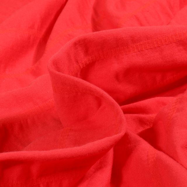 Tissu Jersey Coton smocké uni Rouge