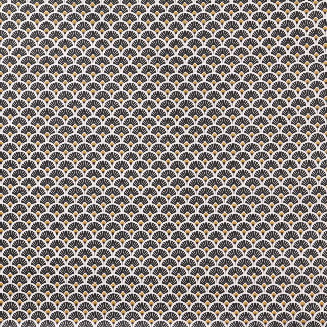 Tissu Coton Imprimé Arty Eventails Noirs - Par 10 cm