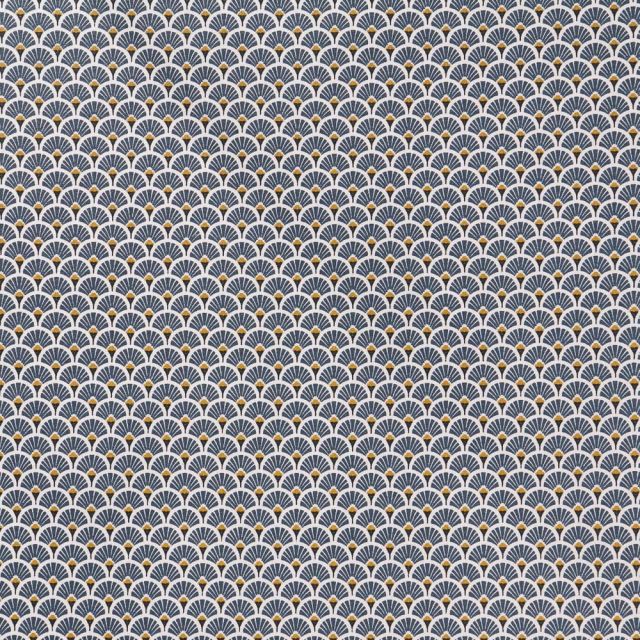 Tissu Coton Imprimé Arty Eventails Bleus - Par 10 cm