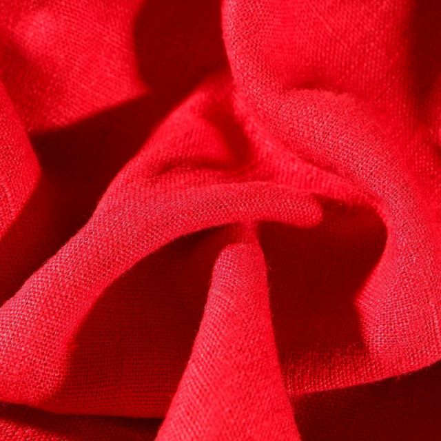 Tissu Lin lavé d'ameublement Rouge - Par 10 cm
