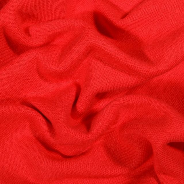Tissu Bord côte uni Bio Rouge - Par 10 cm