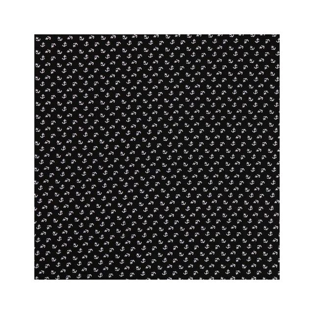 Tissu Jersey Viscose Ancres marines Blanches sur fond Noir - Par 10 cm