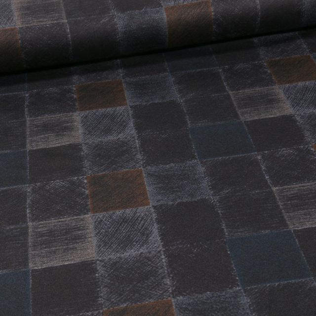 Tissu Jersey Milano Carreaux sur fond Ocre - Par 10 cm