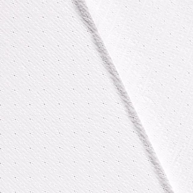 Tissu Popeline de Coton Brodé Fleuris sur fond Blanc