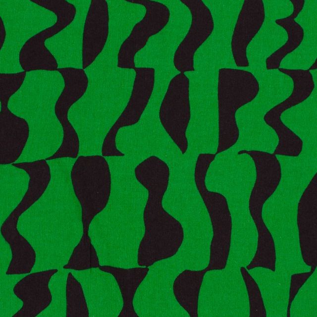 Tissu Crêpe de Viscose motifs abstraits noir sur fond Vert