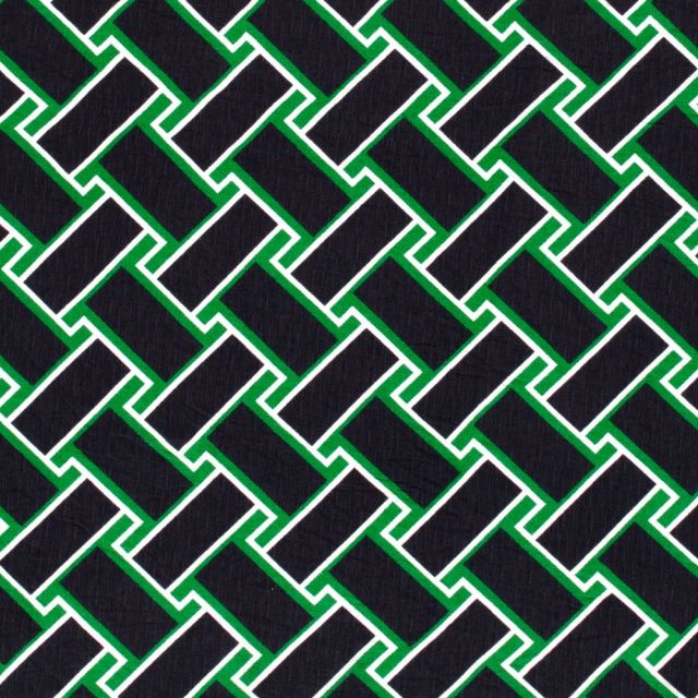 Tissu Crêpe Georgette de Viscose motifs abstraits vert et noir sur fond Blanc