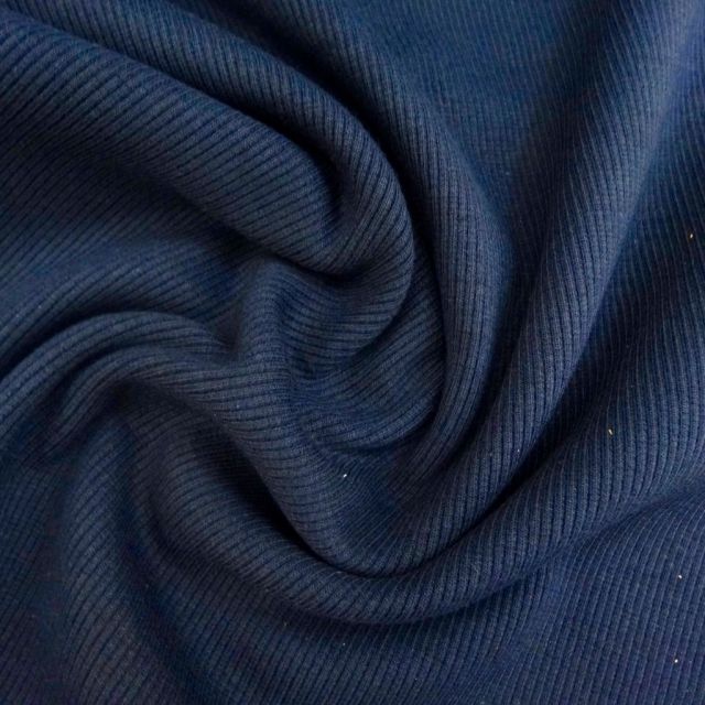 Tissu Bord côte uni Bleu marine - Par 10 cm
