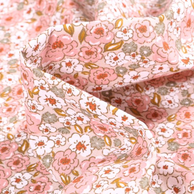 Tissu Coton imprimé Arty Kalmia sur fond Rose