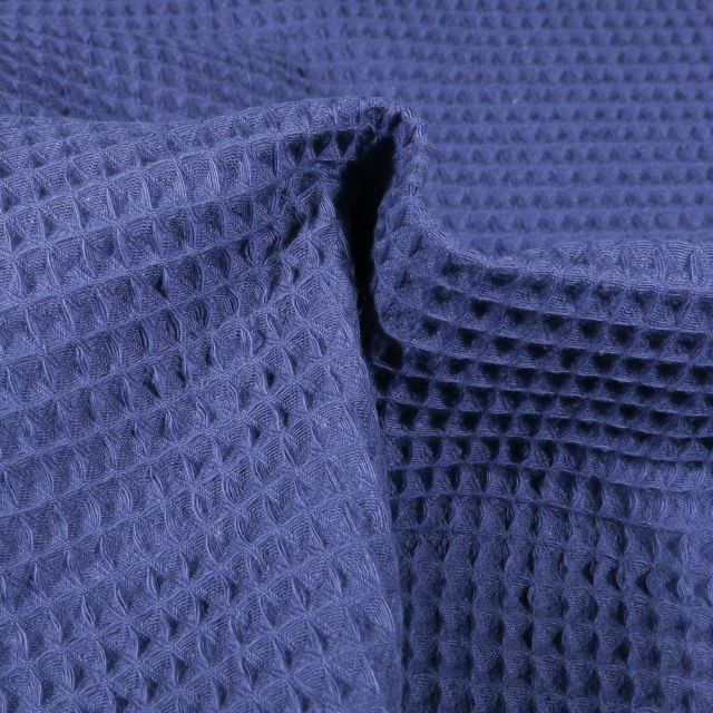 Tissu Nid d'abeille Bleu indigo - Par 10 cm