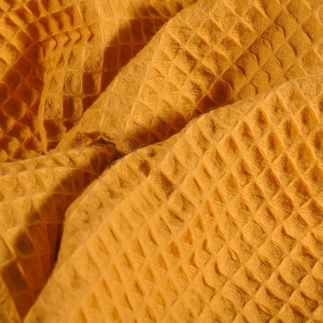 Tissu Nid d'abeille Moutarde - Par 10 cm