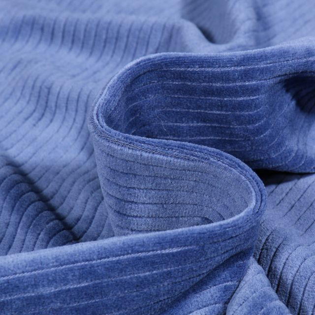 Tissu Jersey Velours côtelé Bleu indigo