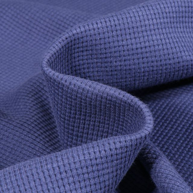 Tissu Jersey Nid d'abeille uni Bleu indigo