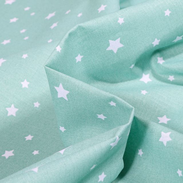 Tissu Coton imprimé Arty Petites et mini étoiles sur fond Vert menthe