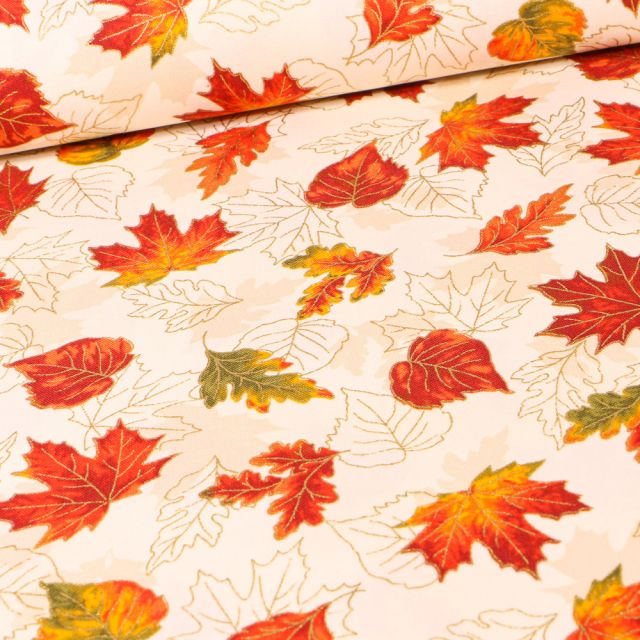 Tissu  Robert Kaufman Autumn Natural sur fond Ecru