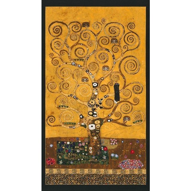 Tissu Robert Kaufman Robert Kaufman Gustav Klimt arbre sur fond Or - Par panneau de 60 cm