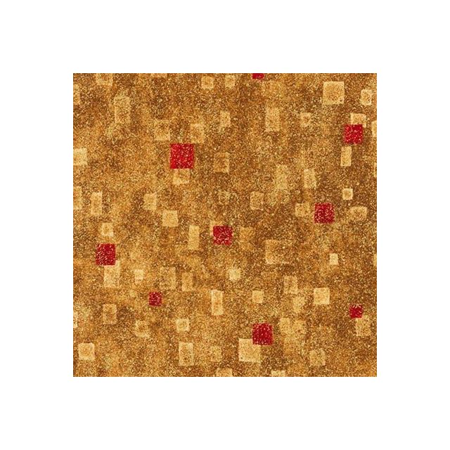 Tissu Coton Robert Kaufman Gustav Klimt rectangle rouge sur fond Or - Par 10 cm