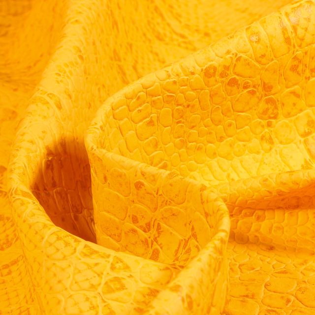 Tissu Simili cuir Croco snake Orangé mat sur fond Jaune