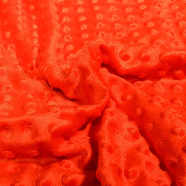 Tissu Minky Ultra doux Pois Orange fluo - Par 10 cm