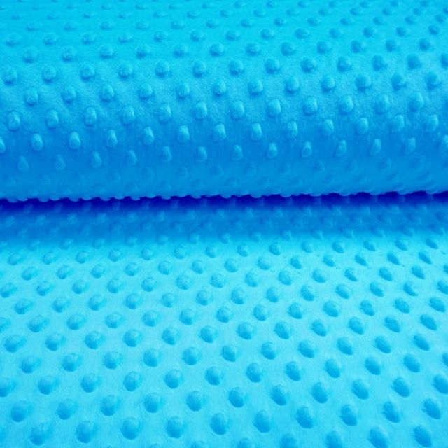 Tissu Minky Ultra doux Pois Turquoise - Par 10 cm