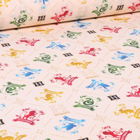 Tissu Coton imprimé sous licence Harry Potter Blasons sur fond
