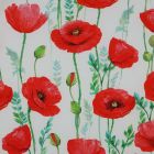 Tissu Coton Satin Coquelicot rouge sur fond Blanc