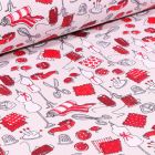 Tissu Coton imprimé Arty Accessoires de couture Rouge sur fond Beige clair