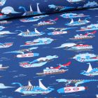 Tissu Jersey Coton Dino marins sur fond Bleu roi