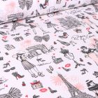 Tissu Coton enduit J'aime Paris sur fond Blanc